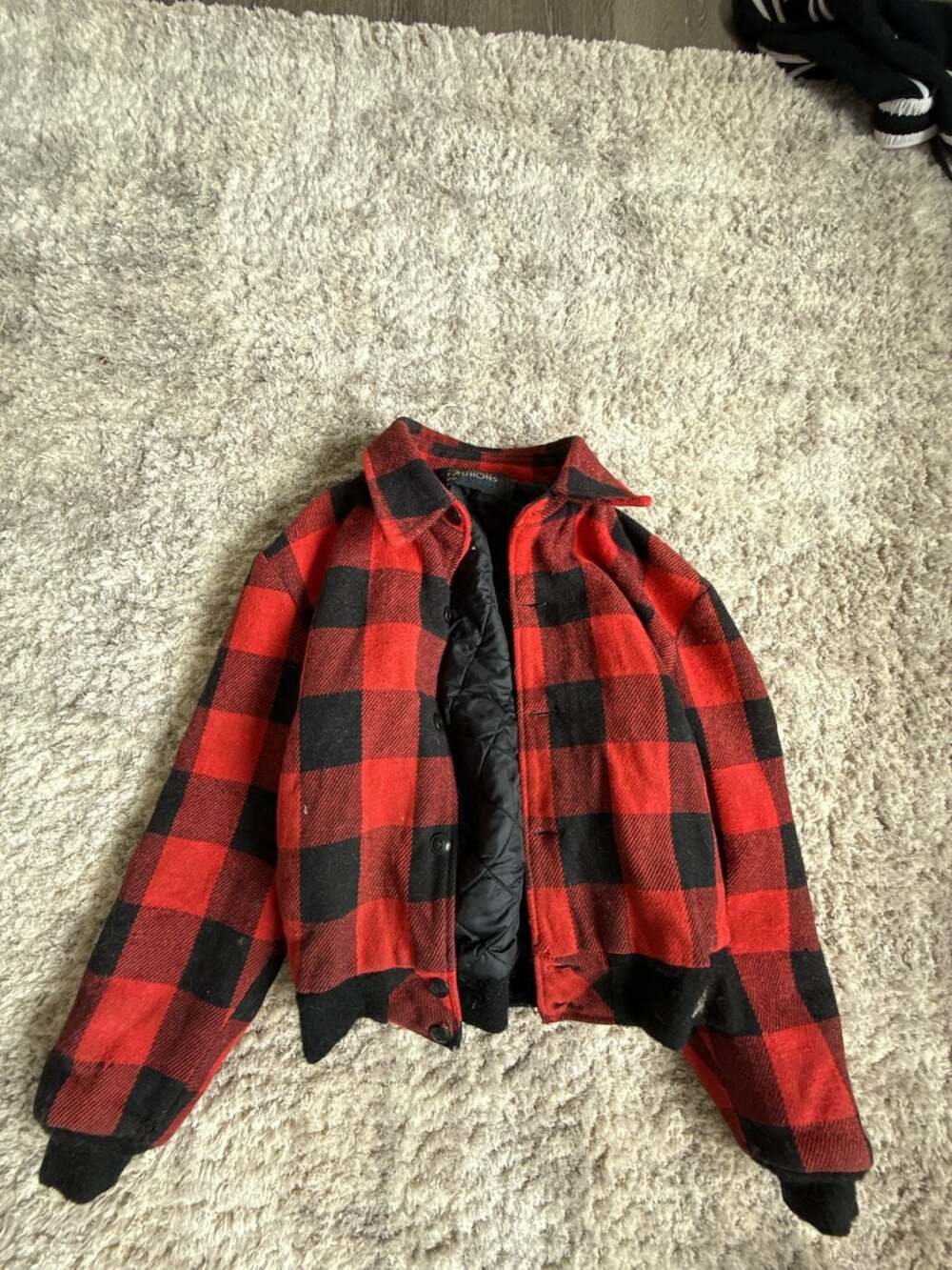 Vintage Red and Black Buffalo Plaid Quilted Bomber Jacket